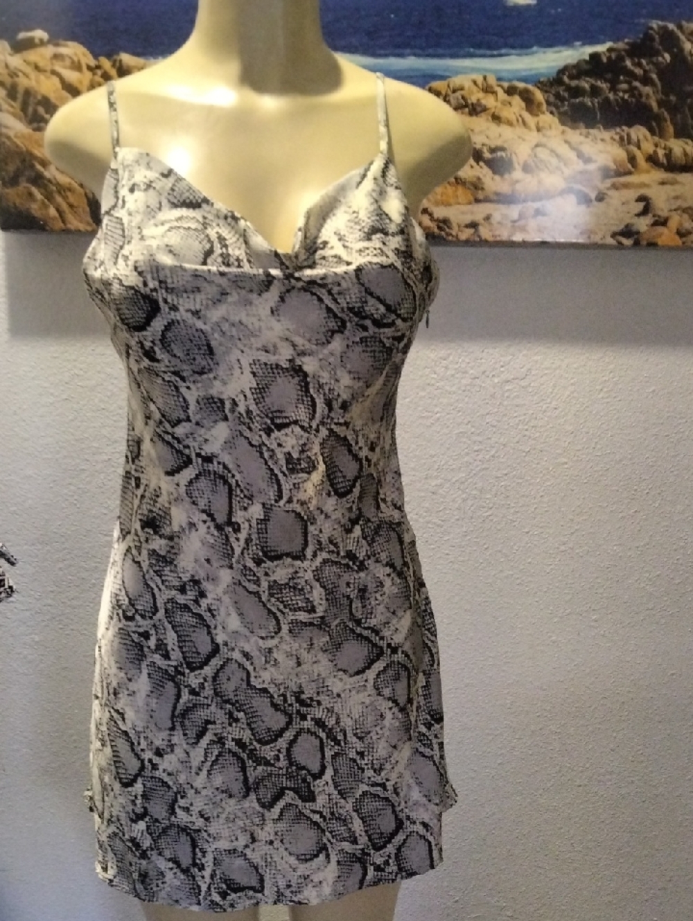 Cotton Candy Black and White Snake Print Slip Dress